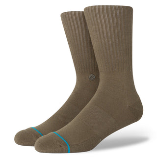 STANCE ICON CREW SOCKS in brown combed cotton with ribbed cuff and blue toe detailing