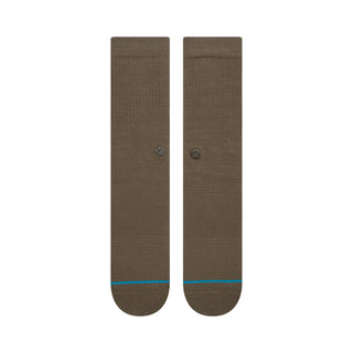 STANCE ICON CREW SOCKS in brown with subtle logo and blue stripe on toe, made from combed cotton blend