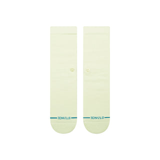 STANCE ICON CREW SOCKS in off-white with blue logo detail, showing smooth cotton blend texture and full length design