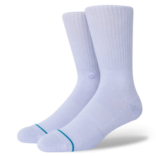 STANCE ICON CREW SOCKS in light lavender with ribbed texture and reinforced toe detailing on white background