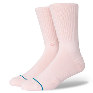 STANCE ICON CREW SOCKS in soft pink combed cotton with ribbed texture and turquoise toe detail
