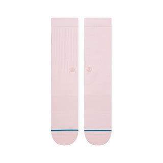 STANCE ICON CREW SOCKS in light pink with ribbed fabric and contrasting blue stripe near toes
