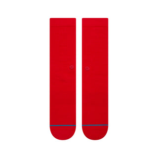 STANCE ICON CREW SOCKS in vibrant red featuring soft combed cotton with subtle logo embroidery and blue toe detail