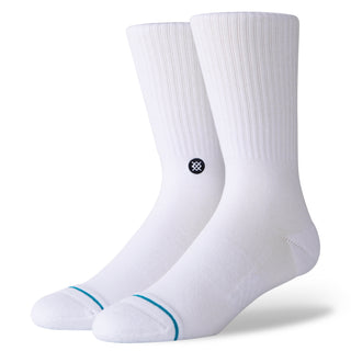 STANCE ICON CREW SOCKS in white with ribbed texture and logo detail near ankle on cotton blend fabric