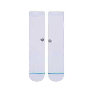 STANCE ICON CREW SOCKS in white with ribbed texture and subtle teal line near the toes