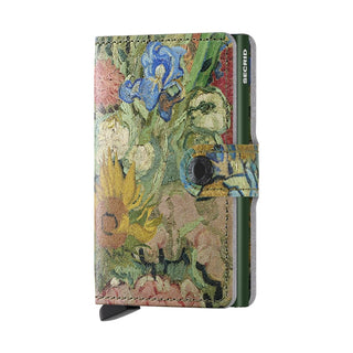 Secrid Miniwallet Art with colorful floral Italian calf leather and secure snap closure design