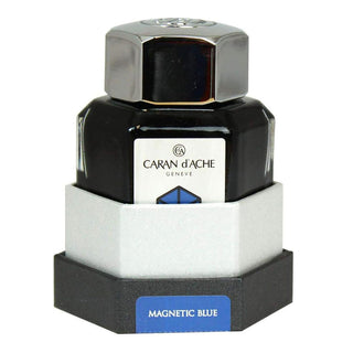 Caran d'Ache Fountain Pen Ink Bottle 50 ml with metallic cap and magnetic blue ink label