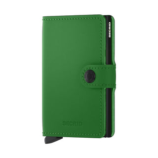 Secrid Miniwallet Matte in green European cowhide with button closure and embossed logo