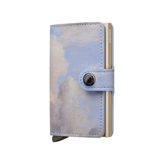 Secrid Miniwallet Art with soft blue cloud pattern leather and metallic card protector visible from side