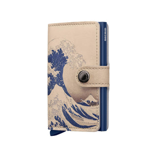 Secrid Miniwallet Art in Italian calf leather with blue wave art and secure snap closure