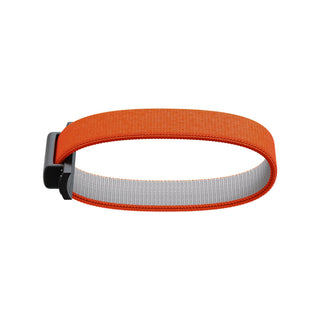 Secrid Additional Band featuring vibrant orange elastic with a stainless steel clasp detail close-up view