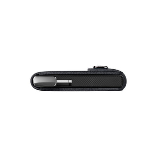 Secrid Miniwallet Basco in black leather showing slim side profile with metal card mechanism visible