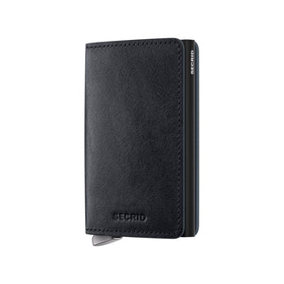 Secrid Slimwallet Basco crafted from smooth black vegetable-tanned Italian leather with metal card protector
