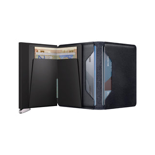 Secrid Slimwallet Basco black vegetable-tanned leather wallet with cards and banknotes inside