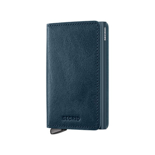 Secrid Slimwallet Basco in navy vegetable-tanned leather with sleek embossed logo and compact design