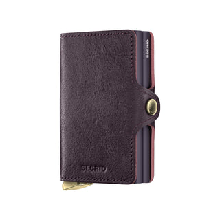 Secrid Twinwallet Basco in textured dark brown leather with brass button and embossed SECRID logo