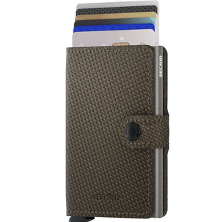 Secrid Miniwallet Carbon wallet in dark textured carbon with multiple cards partially ejected