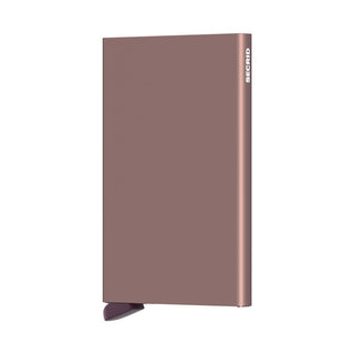 Secrid Cardprotector with slim anodised aluminium body in matte rose color and embossed brand logo on side