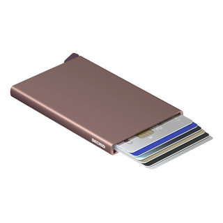 Secrid Cardprotector in matte brown anodised aluminium with cards partially ejected from slim case