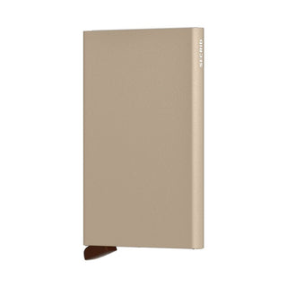 Secrid Cardprotector Powder in taupe with smooth leather texture and compact aluminum design