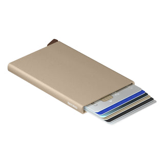 Secrid Cardprotector Powder slim anodised aluminum cardholder with cards partially extended