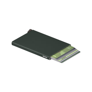 Secrid Cardprotector Powder with anodised aluminum casing partially open showing multiple cards inside