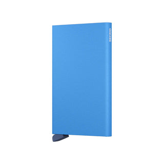 Secrid Cardprotector Powder in anodised blue aluminium with sleek rectangular shape and embossed SECRID logo