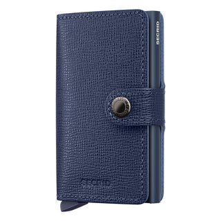 Secrid Miniwallet Crisple in navy blue European cowhide leather with textured finish and snap closure