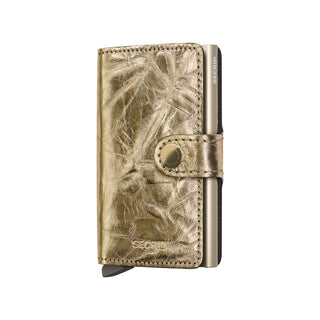 Secrid Miniwallet Crunch with metallic gold European cowhide leather and secure snap closure compact design