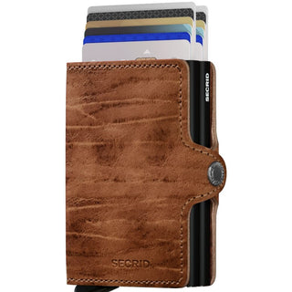 Secrid Twinwallet Dutch Martin with brown European cowhide leather and cards partially ejected