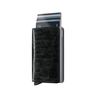Secrid Slimwallet Dutch Martin in black European cowhide leather with cards partially extended