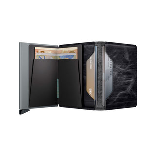 Secrid Slimwallet Dutch Martin black European cowhide wallet with card slots and cash compartment open display
