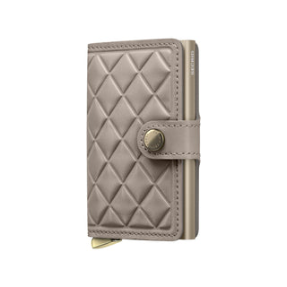 Secrid Miniwallet Emboss Diamond in soft taupe sheep leather with quilted diamond pattern and metal clasp