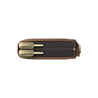 Secrid Twinwallet Emboss Lines brown sheep leather wallet with gold metal clasp side view