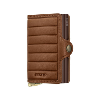 Secrid Twinwallet Emboss Lines in brown sheep leather with embossed lines and metal snap closure