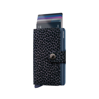 Secrid Miniwallet Giraffina with textured black cowhide leather and multiple cards partially extended