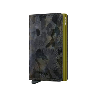 Secrid Slimwallet Jungle featuring textured European cowhide with green aluminum card protector side view