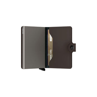 Secrid Miniwallet Matte open showing smooth European cowhide leather and card slot with credit card inside