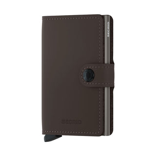 Secrid Miniwallet Matte in dark brown European cowhide with button closure and sleek compact design