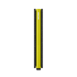Secrid Slimwallet Matte in bright yellow with slim European cowhide design showing side profile