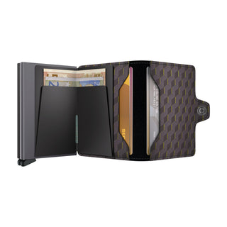 Secrid Twinwallet Optical in patterned European cowhide with card slots and cash compartment open view