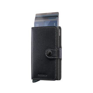 Secrid Miniwallet Original Powdercoat in black leather with card ejector mechanism and snap closure