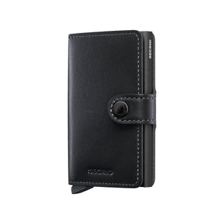 Secrid Miniwallet Original Powdercoat in black European cowhide with snap closure and embossed logo visible