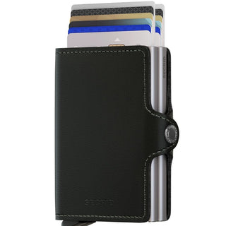 Secrid Twinwallet Original black European leather cardholder with multiple cards fanned out