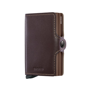 Secrid Twinwallet Original in brown European cowhide leather with embossed SECRID logo and secure snap closure