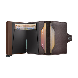 Secrid Twinwallet Original wallet in brown leather with card compartments and banknote holder open view