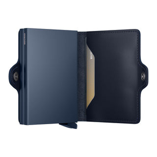 Secrid Twinwallet Original in navy blue with smooth cowhide leather and cardholder open display