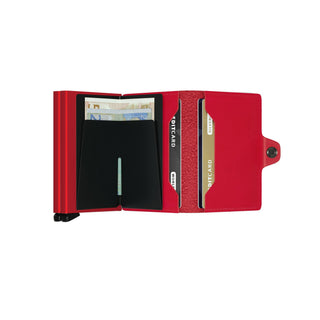 Secrid Twinwallet Original in red leather with multiple card slots and cash compartment open flat