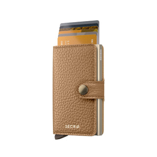 Secrid Miniwallet Pebble in tan European cowhide leather with embossed texture and card ejector mechanism