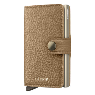 Secrid Miniwallet Pebble in textured European cowhide leather with snap closure and embossed logo